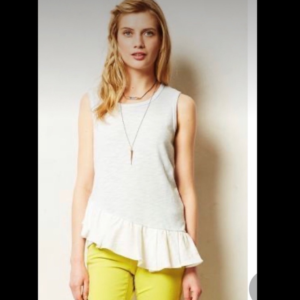 Anthropologie Clu + Willoughby Blue Asymmetrical Ruffle Peplum Tank - Sz M